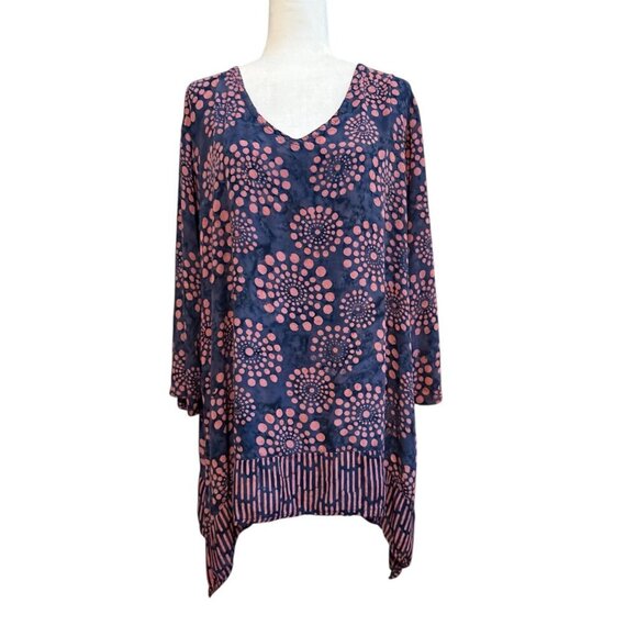 LOVELY Soft Surroundings Purple Geometric Batik BOHO Lagenlook Rayon Tunic Large - Picture 1 of 12